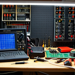 전자기기 시험 준비 타임라인 - Electronics Workbench**

"A tidy electronics workbench with various tools (soldering iron, multimete...