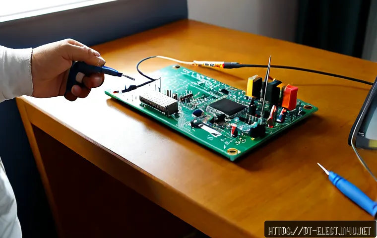 Home 15 전자기기 실무 능력 강화 방법 - Photorealistic home electronics practice workspace in Portugal, focused adult learner wearing safety...
